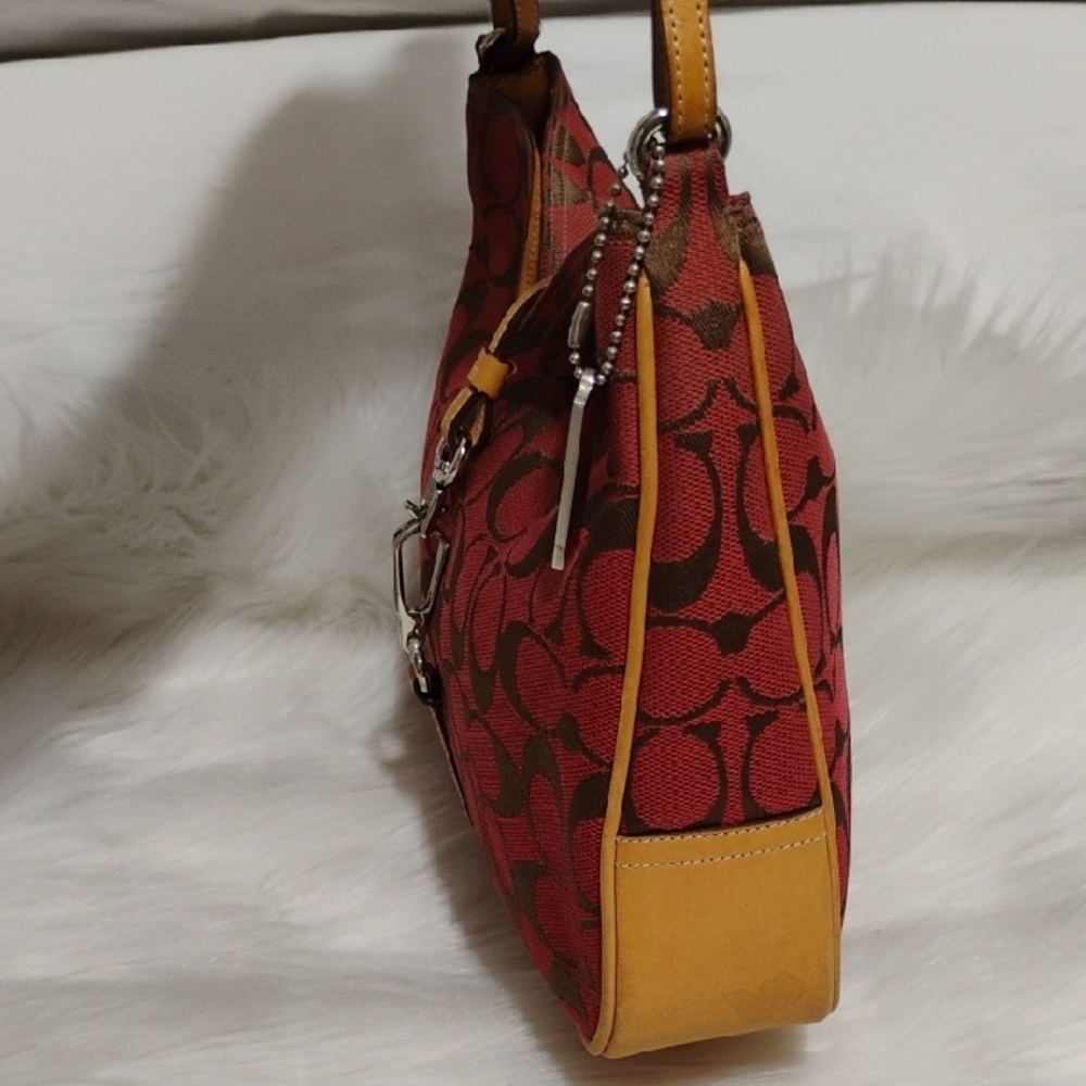 SALE! Coach Hamilton Y2K Red/Tan Hobo Signature Shoulder Bag - Picture 5 of 14
